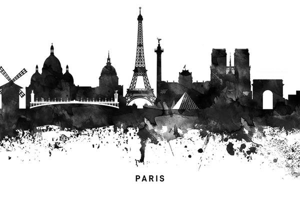 Black & White Digital Art: Paris Skyline Black & White by WallDecorAddict