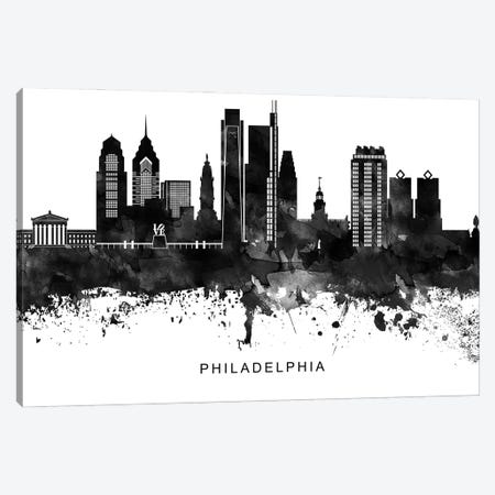Philadelphia Skyline Black & White Canvas Print #WDA832} by WallDecorAddict Canvas Artwork