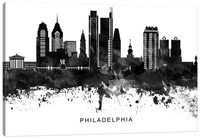 Philadelphia Skyline Black & White Canvas Art Print - Philadelphia Skylines