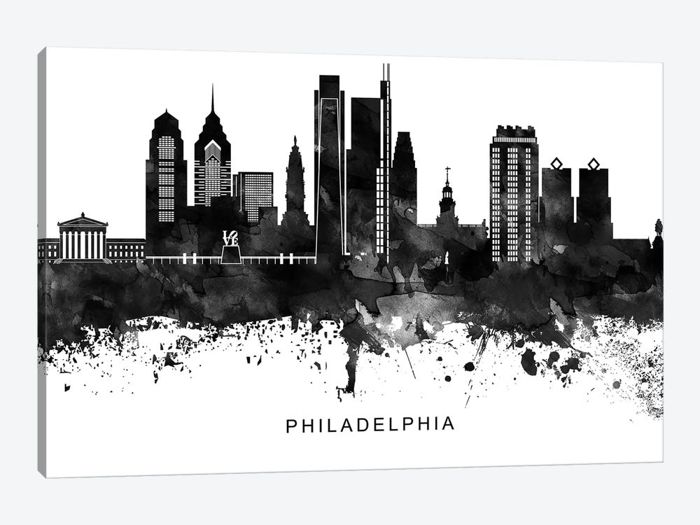 Philadelphia Skyline Black & White by WallDecorAddict 1-piece Canvas Art Print