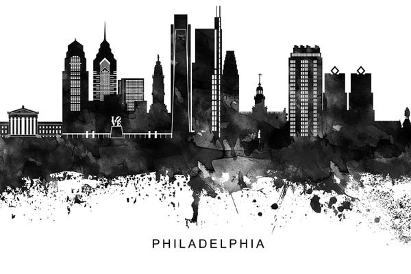Black & White Scenic Art: Philadelphia Skyline Black & White by WallDecorAddict