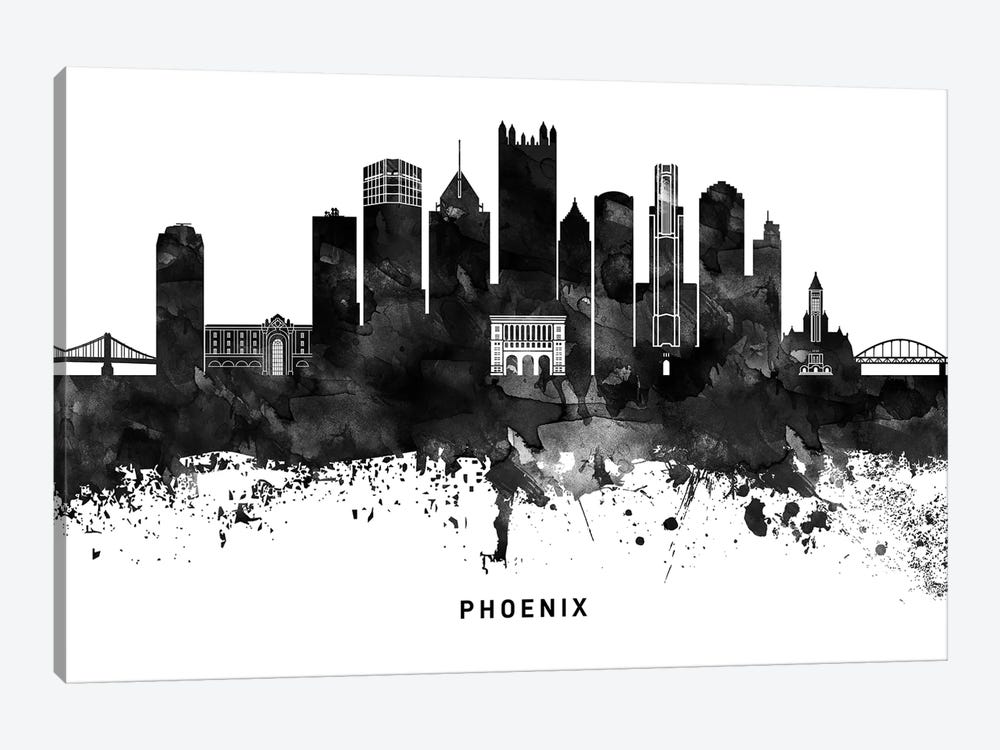 Phoenix Skyline Black & White by WallDecorAddict 1-piece Canvas Wall Art