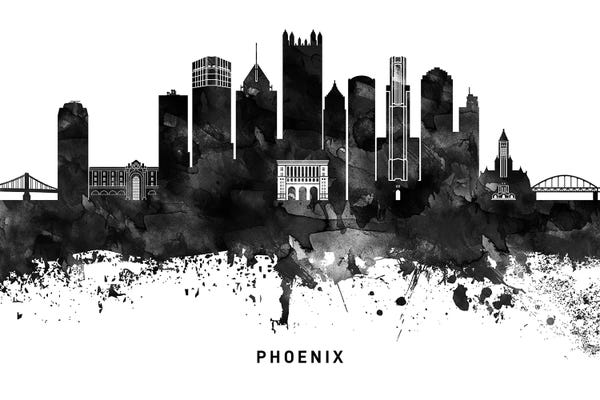 Phoenix: Phoenix Skyline Black & White by WallDecorAddict