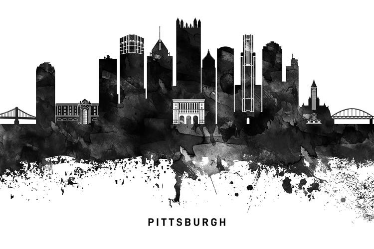 Pittsburgh Skyline Black & White by WallDecorAddict wall art