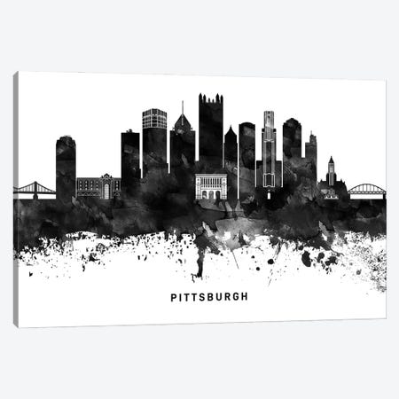 Pittsburgh Skyline Black & White Canvas Print #WDA834} by WallDecorAddict Canvas Print