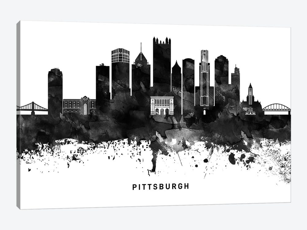 Pittsburgh Skyline Black & White by WallDecorAddict 1-piece Canvas Art Print