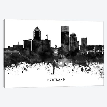 Portland Skyline Black & White Canvas Print #WDA835} by WallDecorAddict Canvas Art Print