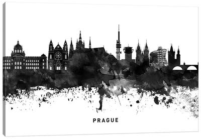 Prague Skyline Black & White Canvas Art Print - Prague Art