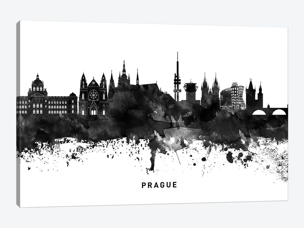 Prague Skyline Black & White by WallDecorAddict 1-piece Art Print