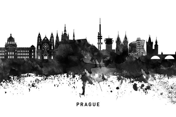 Czech Republic: Prague Skyline Black & White by WallDecorAddict