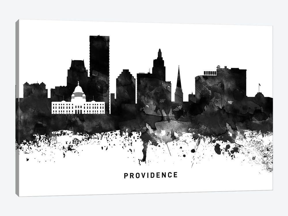 Providence Skyline Black & White by WallDecorAddict 1-piece Canvas Artwork