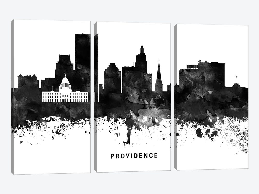Providence Skyline Black & White by WallDecorAddict 3-piece Canvas Wall Art