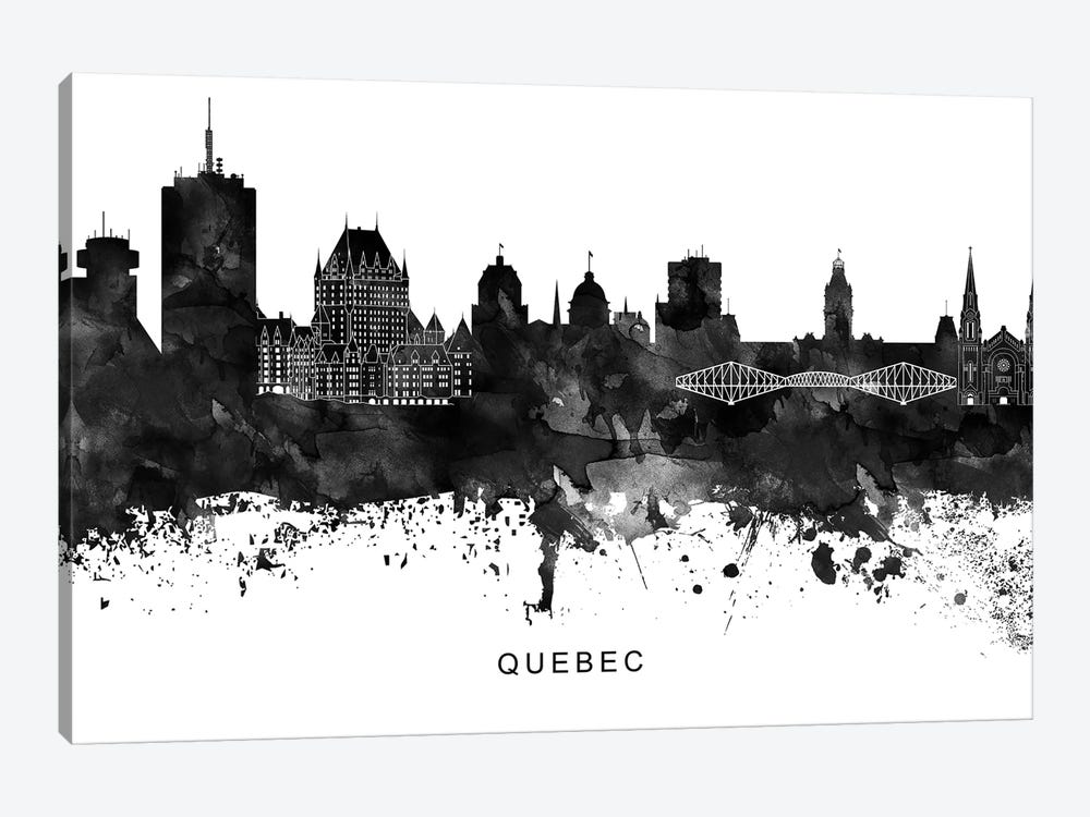 Quebec Skyline Black & White by WallDecorAddict 1-piece Canvas Art Print