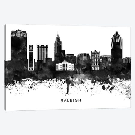 Raleigh Skyline Black & White Canvas Print #WDA839} by WallDecorAddict Canvas Art