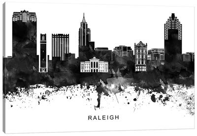 Raleigh Skyline Black & White Canvas Art Print - Raleigh Art