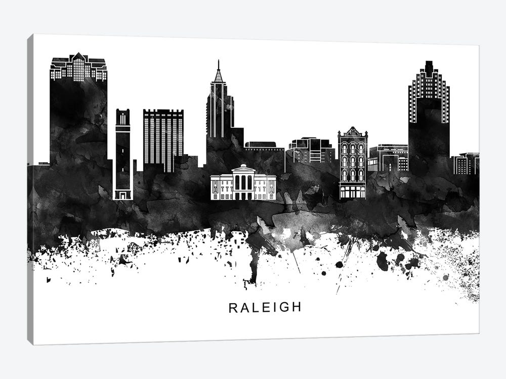 Raleigh Skyline Black & White by WallDecorAddict 1-piece Canvas Art