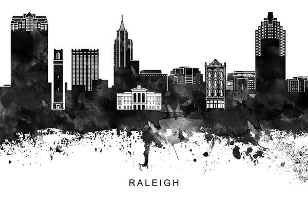 Raleigh: Raleigh Skyline Black & White by WallDecorAddict