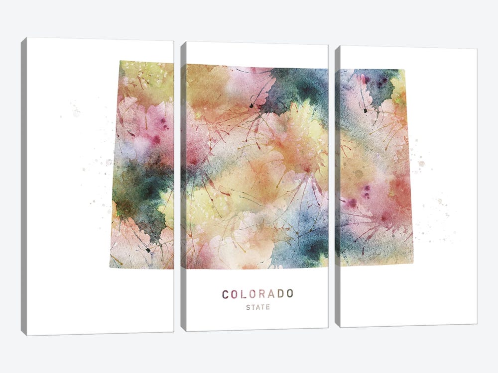 Colorado Watercolor State Map by WallDecorAddict 3-piece Canvas Art