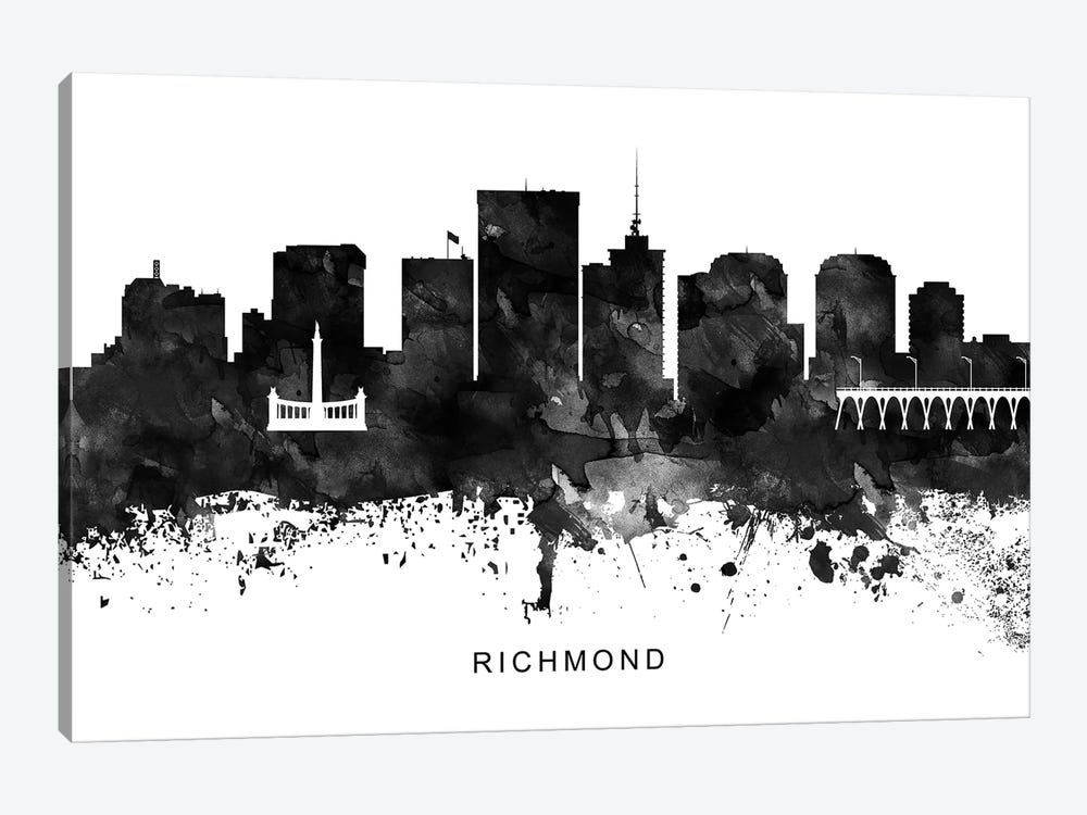 Richmond Skyline Black & White by WallDecorAddict 1-piece Canvas Print