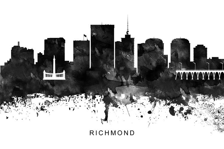 Richmond Skyline Black & White by WallDecorAddict wall art