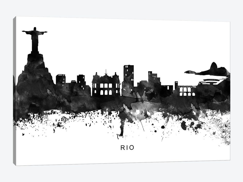 Rio Skyline Black & White by WallDecorAddict 1-piece Canvas Wall Art