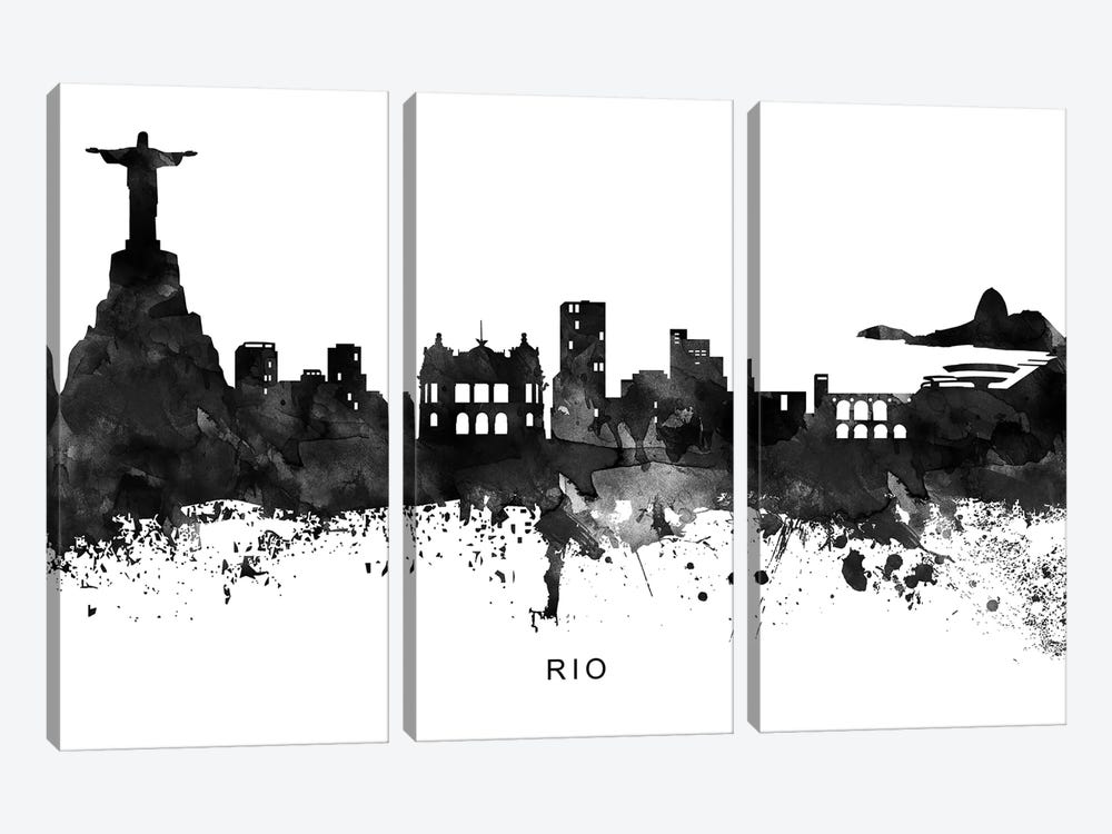 Rio Skyline Black & White by WallDecorAddict 3-piece Canvas Art