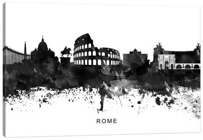 Rome Skyline Black & White Canvas Art Print - Rome Skylines