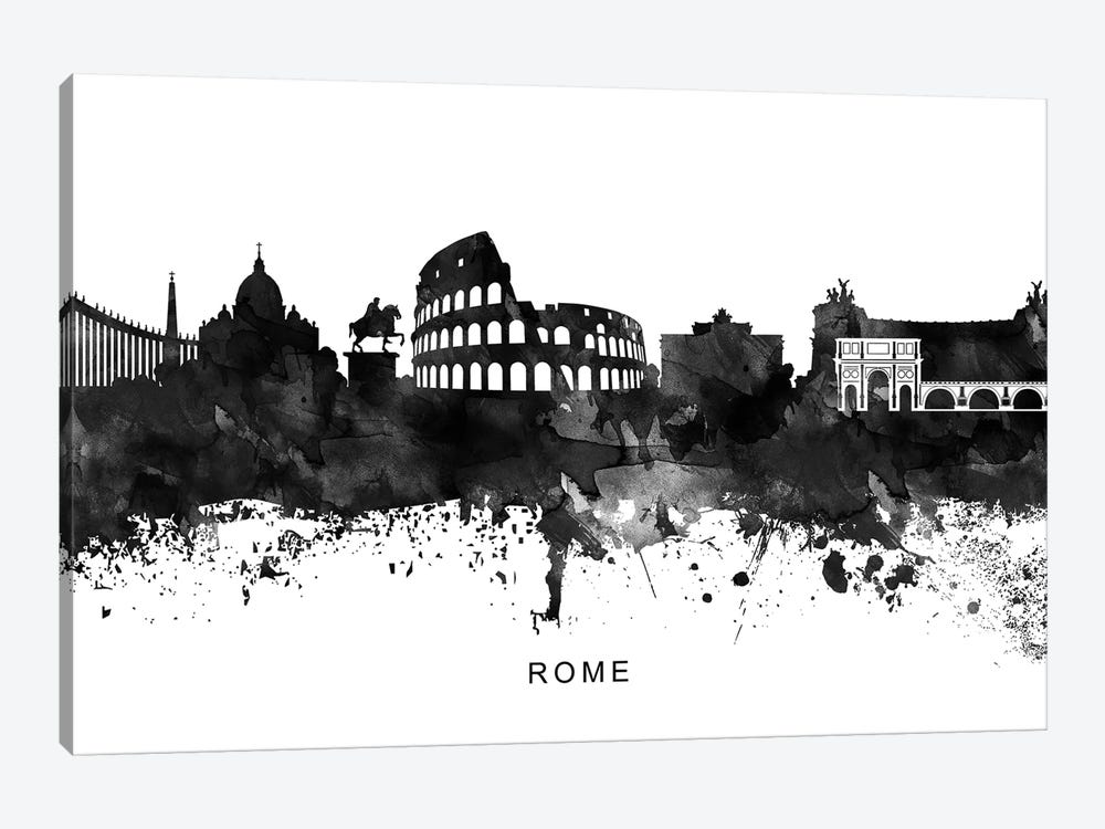 Rome Skyline Black & White by WallDecorAddict 1-piece Canvas Print
