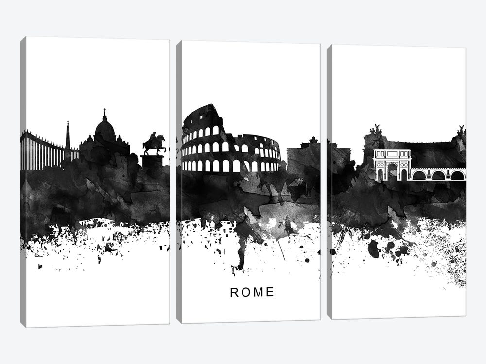 Rome Skyline Black & White by WallDecorAddict 3-piece Canvas Print