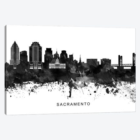 Sacramento Skyline Black & White Canvas Print #WDA845} by WallDecorAddict Canvas Artwork