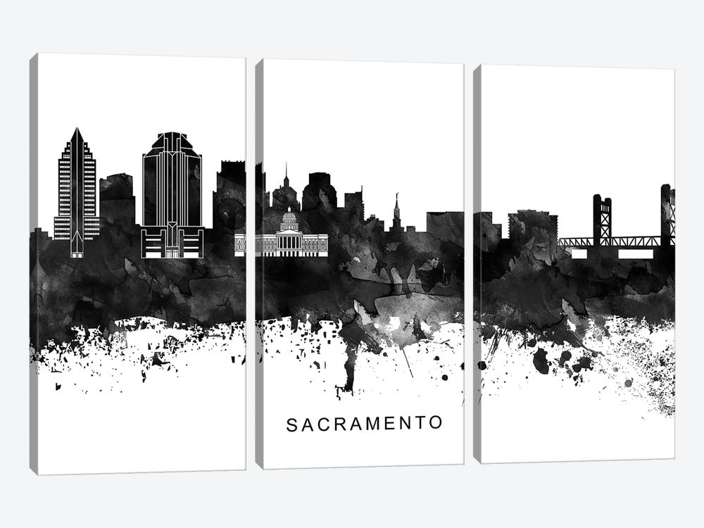 Sacramento Skyline Black & White by WallDecorAddict 3-piece Art Print