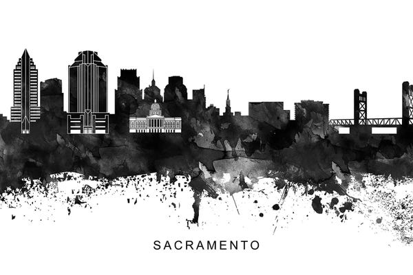 Sacramento: Sacramento Skyline Black & White by WallDecorAddict