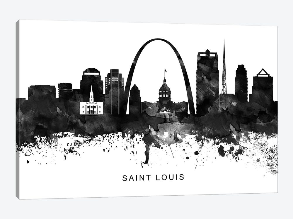Saint Louis Skyline Black & White by WallDecorAddict 1-piece Canvas Art