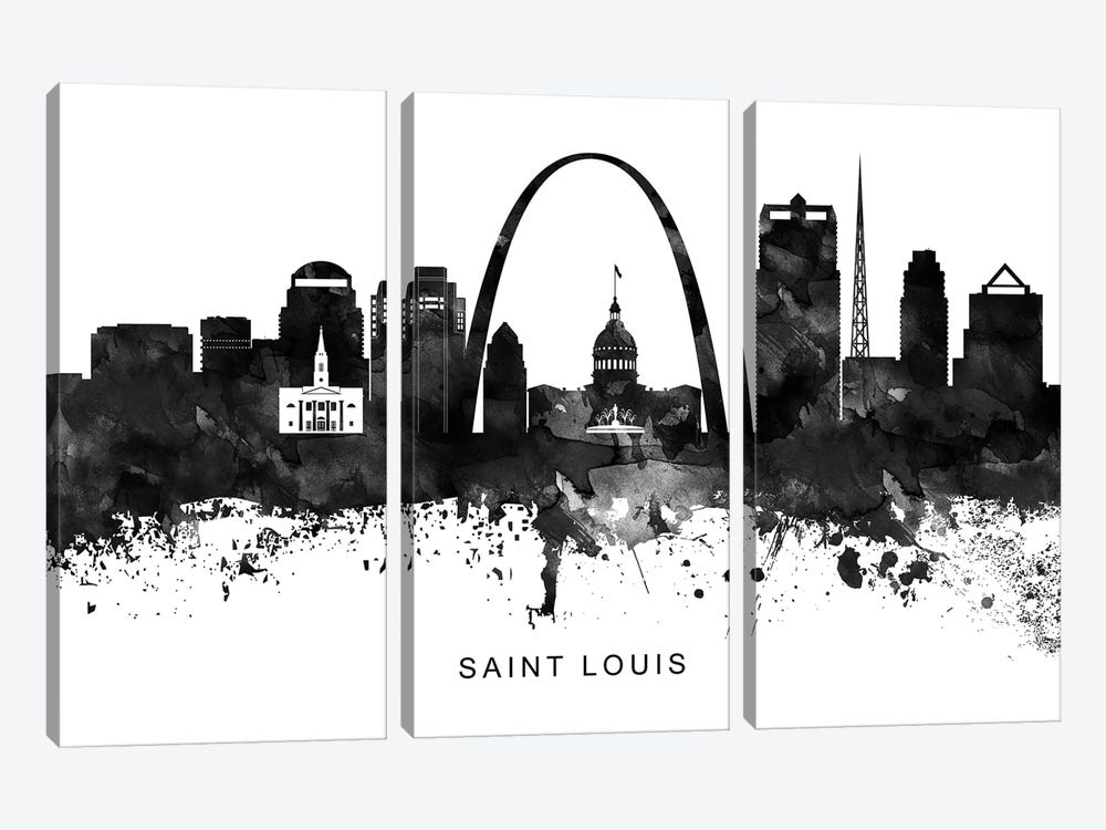 Saint Louis Skyline Black & White by WallDecorAddict 3-piece Canvas Artwork