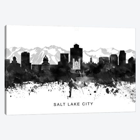 Salt Lake Skyline Black & White Canvas Print #WDA847} by WallDecorAddict Canvas Wall Art