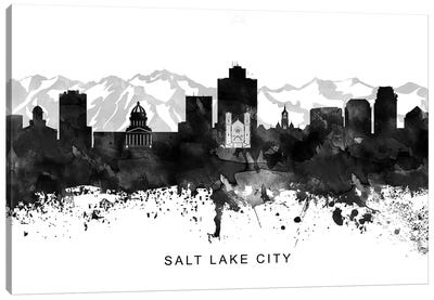 Salt Lake Skyline Black & White Canvas Art Print