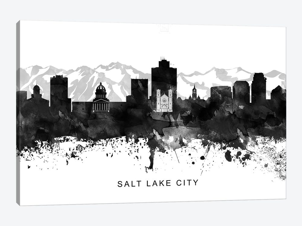 Salt Lake Skyline Black & White by WallDecorAddict 1-piece Canvas Art Print