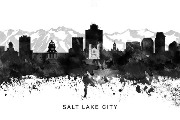 Salt Lake City: Salt Lake Skyline Black & White by WallDecorAddict