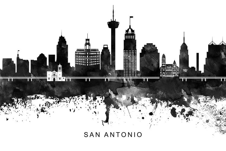 San Antonio Skyline Black & White by WallDecorAddict wall art