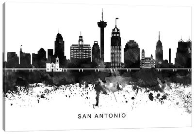 San Antonio Skyline Black & White Canvas Art Print - Black & White Graphics & Illustrations