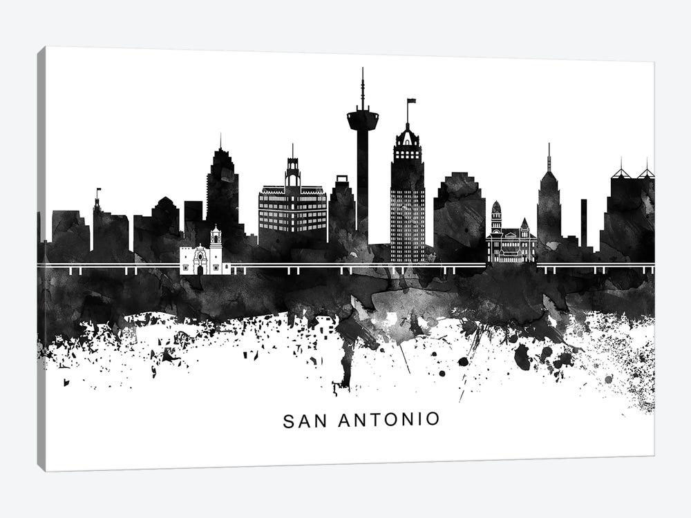 San Antonio Skyline Black & White by WallDecorAddict 1-piece Canvas Wall Art