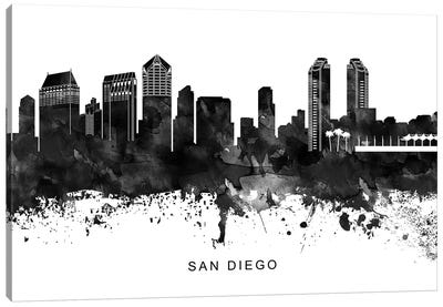 San Diego Skyline Black & White Canvas Art Print - San Diego Art