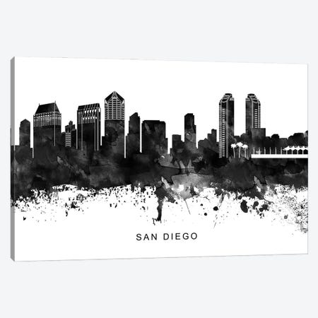 San Diego Skyline Black & White Canvas Print #WDA849} by WallDecorAddict Canvas Art Print