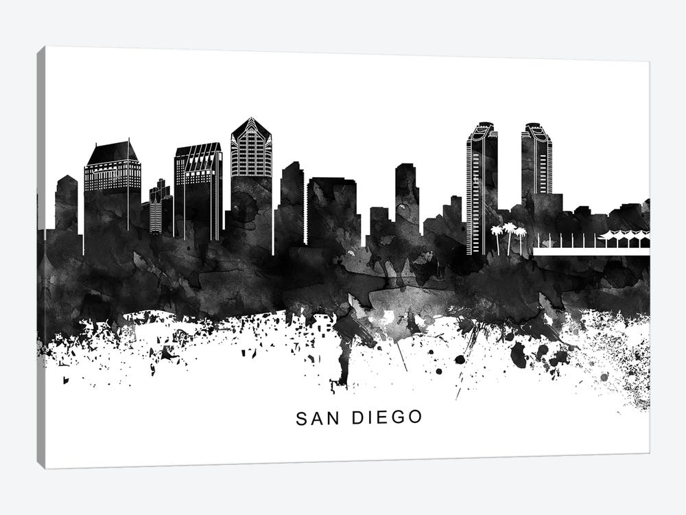 San Diego Skyline Black & White by WallDecorAddict 1-piece Canvas Print