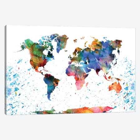 Colorful World Map Canvas Print #WDA84} by WallDecorAddict Canvas Wall Art