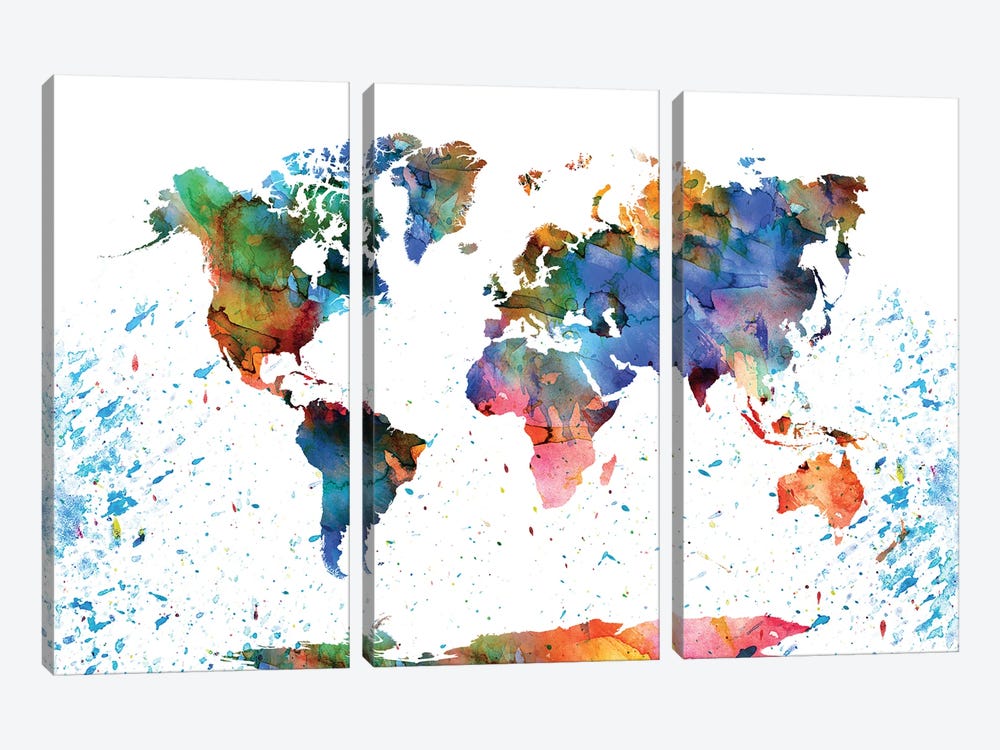 Colorful World Map by WallDecorAddict 3-piece Canvas Art Print