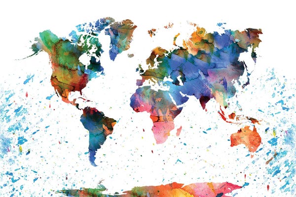 Large Map Art - Canvas Prints: Colorful World Map by WallDecorAddict