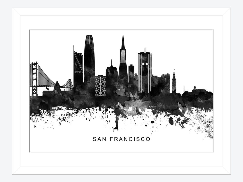 San Francisco Skyline Black & White C - Canvas Print 