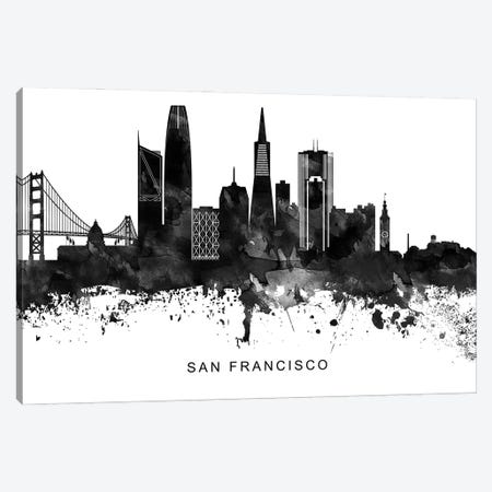 San Francisco Skyline Black & White Canvas Print #WDA850} by WallDecorAddict Canvas Artwork