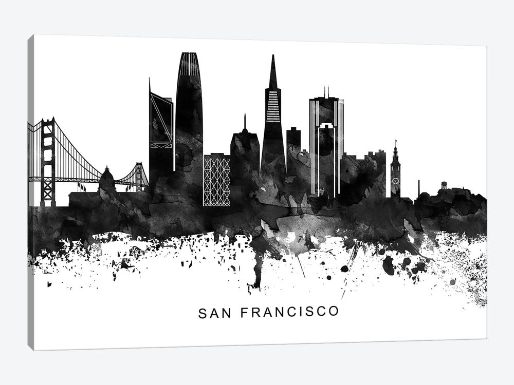 San Francisco Skyline Black & White by WallDecorAddict 1-piece Canvas Art Print